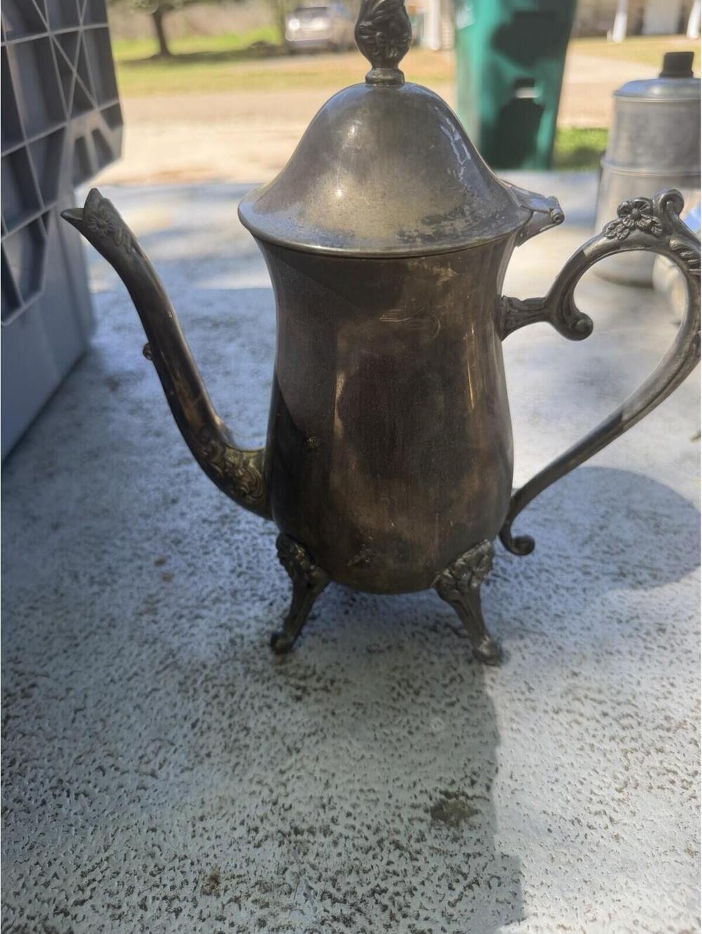 Vintage Silver Plated Teapot Decorative With Floral Feet